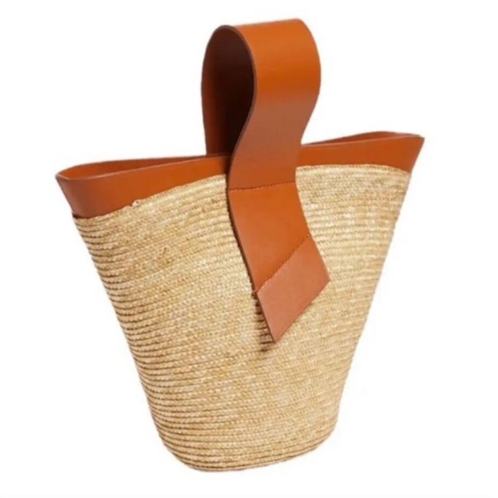 Carolina Santo Domingo Amphora Tan and Brown Straw Raffia Woven Tote Bag